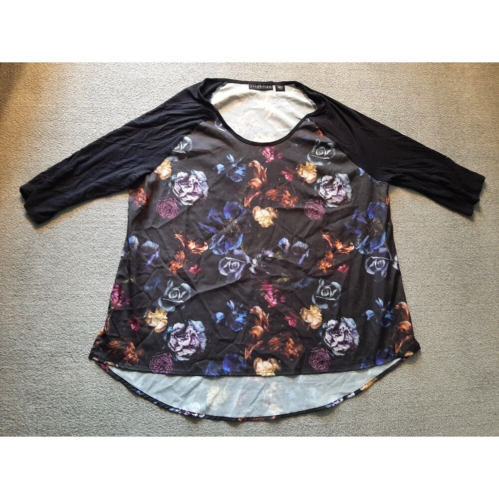 Attention Womens 3/4 Sleeve XL Top Floral Black Light weight